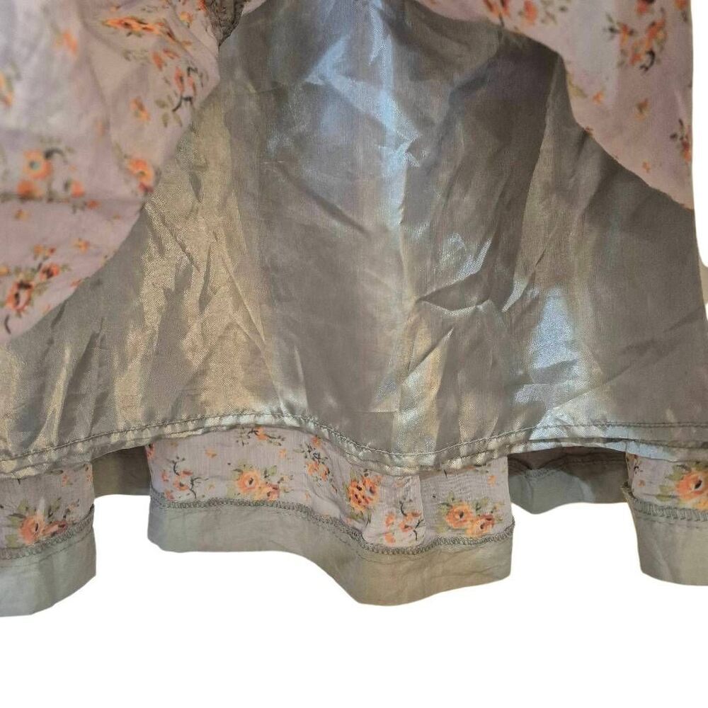 Bella Bird Women's Gray & Peach Rayon/Nylon Floral Lined Tiered Skirt - Picture 3 of 10